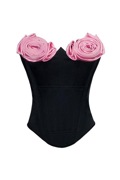 Marilyn corset - black with pink roses