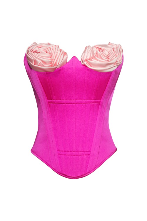 Marilyn corset - hot pink with light pink roses